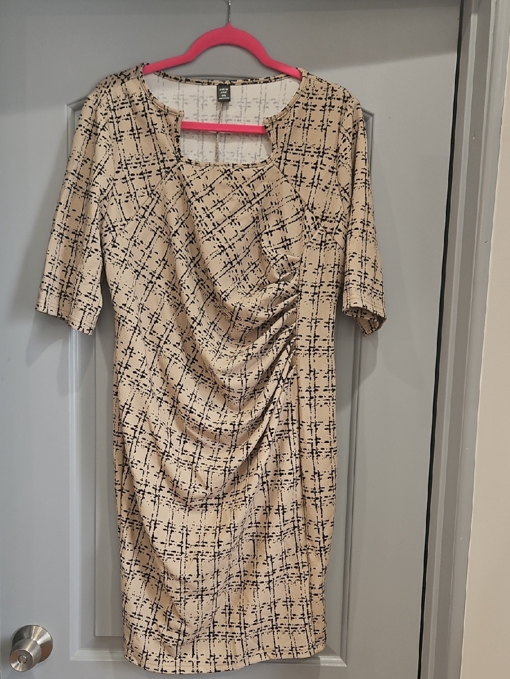Beige Patterned Ruched Sheath Dress